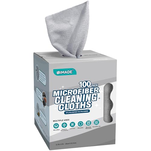 UNIMADE Microfiber Cleaning Cloth, 100 Sheets Microfiber Towels for Cars Commercial Grade Washcloths Lint-Free Bulk Shop Towel Cleaning Rags for Household Restaurant Garage Housekeeping, 11"x 9", Grey - color: Grey