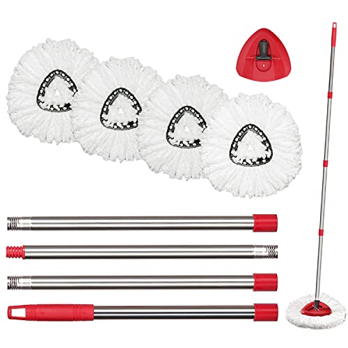 O-Cedar Spin Mop Replacement Head Set with Base and 30" to 58" Handle, Combo Set Includes 4 Pack Mop Refills - color: Mop Handle&base With 4 Head Refills