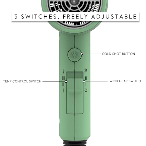 AINA Hair Dryer with Diffuser, Comb | Blow Dryer for Women Compact Travel Professional Ionic Blow Dry | Cold Shot Button 110V/ALCI (Jade Green) - color: Jade Green, size: 4 Piece