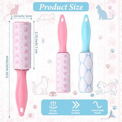 Zhehao 16 Pcs Mini Lint Rollers for Pet Hair Travel Size Clothes Sticky Lint Removers Blue Pink Roller Hair Removal Tools for Dog, Cat, Furniture, Travelers, Pet Owners