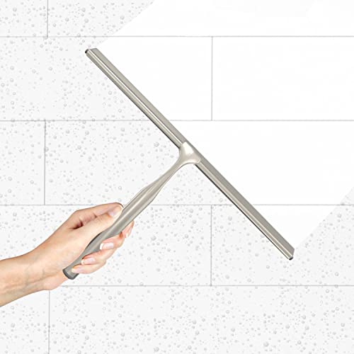 Better Living Deluxe XL Shower Squeegee, Multi-Purpose Silicone Squeegee Blade with Storage Hook, Rust-Proof Heavy Duty Window, Glass, Shower Scrubber, Windshield Wiper, 12", Brushed Nickel - color: Brushed Nickel, size: 12 Inch