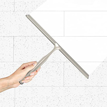 Better Living Deluxe XL Shower Squeegee, Multi-Purpose Silicone Squeegee Blade with Storage Hook, Rust-Proof Heavy Duty Window, Glass, Shower Scrubber, Windshield Wiper, 12", Brushed Nickel - color: Brushed Nickel, size: 12 Inch
