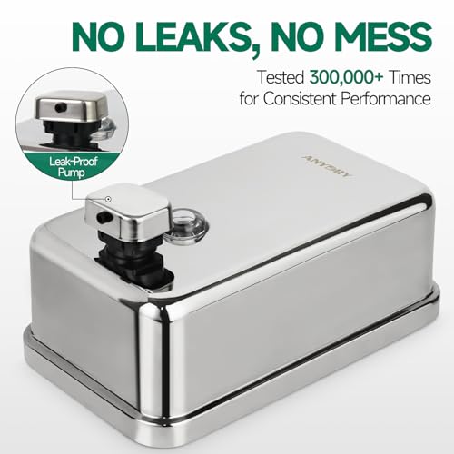 anydry Commercial Wall Mounted Soap Dispenser 37oz 1100ml Large Capacity Polished Stainless Steel Manual Dispenser for High Traffic Restrooms - color: Polished