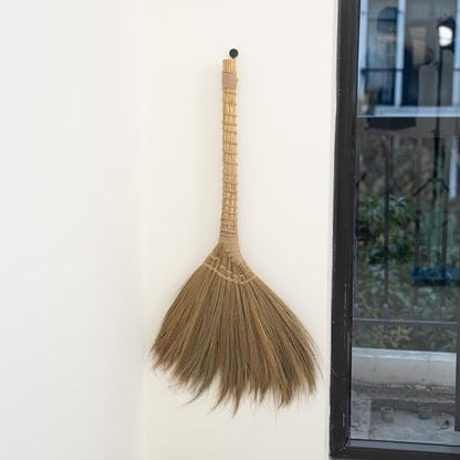 Outdoor Broom for Floor Cleaning, 43.3'' Length Heavy-Duty Natural Grass Broom for Sweeping Concrete Courtyard Garage Patio Indoor Home Kitchen Office Lobby - style: Style Traditional