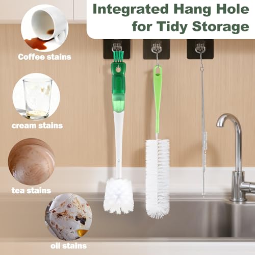 XYFuuee 5 Pack Bottle Brush Set, 5 in 1 Water Bottle Cleaning Brush, Long Handle Narrow Wine Cup Cleaner, 3 Straw Brushes for Stanley, Travel Nipple Lid Gap Detail Washer Brush - color: Green