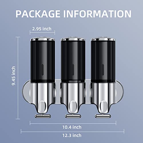 3 in 1 Chamber Wall Mounted BathroomShower Pump Dispenser,Dispensers for The Shower,Shampoo and Conditioner Dispenser,Shower Dispenser 3 Chamber no Drill - color: 17.6 Oz Triple Black