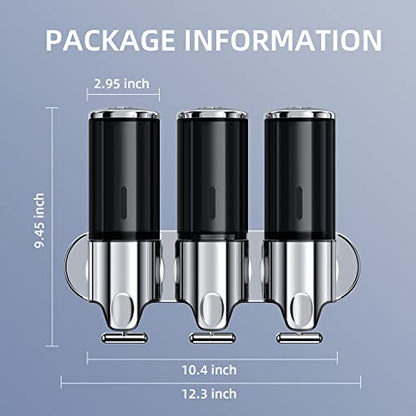 3 in 1 Chamber Wall Mounted BathroomShower Pump Dispenser,Dispensers for The Shower,Shampoo and Conditioner Dispenser,Shower Dispenser 3 Chamber no Drill - color: 17.6 Oz Triple Black