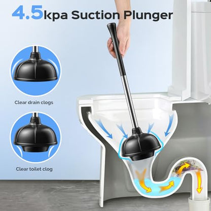 HAMITOR Toilet Plunger and Brush Set: 2 in 1 Stainless Steel Rustproof Combo with Deep Cleaning Curved Bristles - Heavy Duty Toilet Unclogging for Family Bathroom - Compact Apartment Accessories - color: Silver
