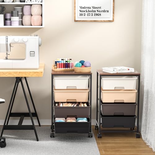 SYKIARIOL Utility Cart with 4 Drawers,Rolling Storage Cart with Drawers,Storage Rolling Drawer Cart,Brown - color: Dark Brown