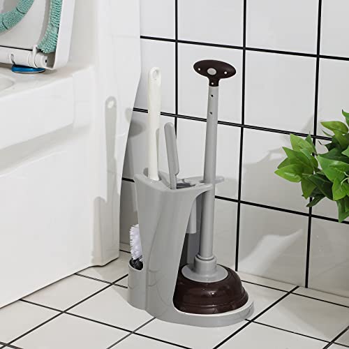 Cq acrylic Toilet Brush and Plunger Set,Grey 3 in 1 Bathroom Scrubber Plunger and Angled Toilet Bowl Brush & Scrubber Combo with Holder and Rim Cleaner for Camper,Rv,Apartment,New Home,Set of 1 - color: Gray