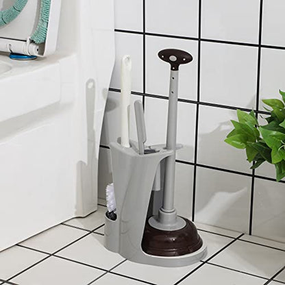 Cq acrylic Toilet Brush and Plunger Set,Grey 3 in 1 Bathroom Scrubber Plunger and Angled Toilet Bowl Brush & Scrubber Combo with Holder and Rim Cleaner for Camper,Rv,Apartment,New Home,Set of 1 - color: Gray