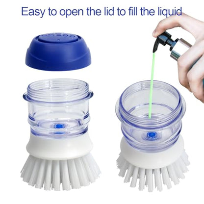 CELOX 2 Pack Dish Brush with Soap Dispenser Soap Dispensing Palm Brush for Cleaning Pots, Dishes - color: Blue and White Brush, size: 2 Pack