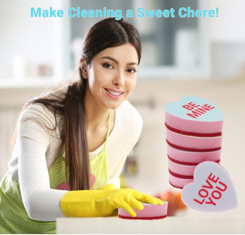 Heart Shaped Sponge with Words, Dual-Sided Kitchen Scrubber for Washing Dishes, Pots, Pans and General Household Cleaning, ‌Multicolour (6 Pack) - color: Colorful