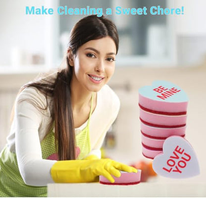 Heart Shaped Sponge with Words, Dual-Sided Kitchen Scrubber for Washing Dishes, Pots, Pans and General Household Cleaning, ‌Multicolour (6 Pack) - color: Colorful