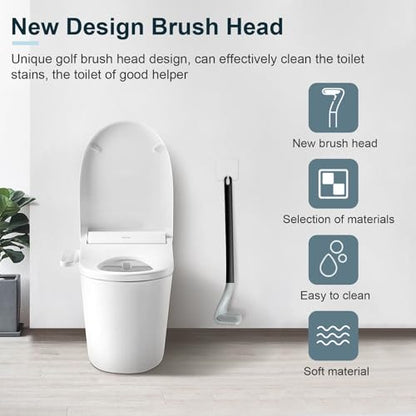 Golf Toilet Brush, Toilet Cleaning Brush, Flexible Bendable Silicone Long Handled Toilet Brush, 360° Deep Toilet Bowl Cleaning Brush,Quick Drying Toilet Brush for Bathroom with a Hook (Black) - color: Black