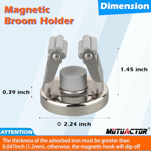 MUTUACTOR Magnetic Broom Holders,2pcs Anti-Broken Heavy Duty Magnetic Clips Wall Mount,No Drilling 10lbs Magnetic Hooks Broom Mop Brackets for Work Cargo Garage Laundry Work Van Accessories - style: Anti-broken,Silver,2PCS
