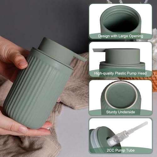 INGOFIN Ceramic Lotion Dispenser - 12oz Refillable Hand Soap Dispenser Bathroom, Modern Liquid Soap Dispenser with Pump, Dish Dispenser for Kitchen, Sage Green - color: Liquid-green