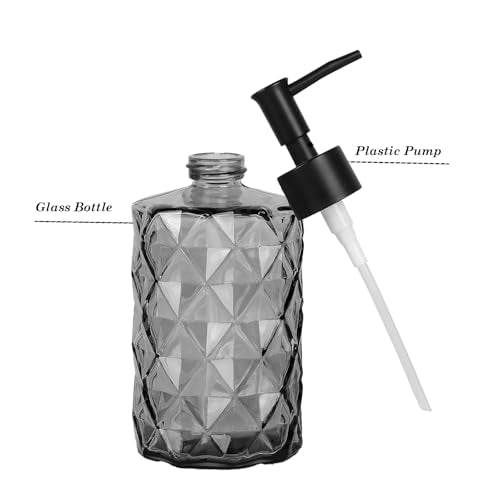 12Oz Small Glass Soap Dispenser with Black Plastic Pump, Gray Refillable Kitchen Countertop Liquid Hand Soap Dispensers with Diamond Design, Bathroom Lotion Bottle for Dispense Dish Soap, 2 Set - color: Gray Diamond 2pcs