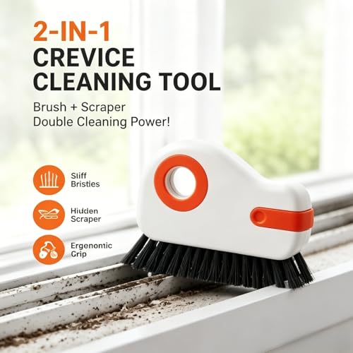 2 in 1 Window Track Cleaning Brush 2PCS,2026 New Window Groove Cleaning Brush, Sliding Door Track Cleaning Brush with Hidden Scraper, Gap Scrub Brush for Sliding Door, Window Sill (Mix) - color: Mix