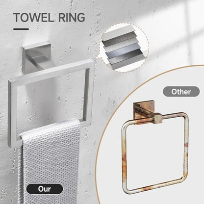 TQKAG Brushed Nickel Bathroom Hardware Accessories Set 10 Pieces, 23.6" SUS304 Stainless Steel Towel Bar Set Wall Mounted Includes Single Towel Bar, Towel Ring, Toilet Paper Holder, Double Towel Hooks - color: Brushed Nickel, size: 10-Pieces Set