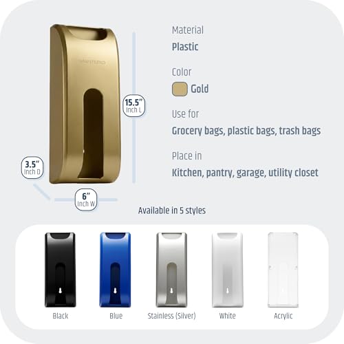 Manterio Wall Mount Plastic Bag Organizer | Durable Plastic Grocery Bag Saver | Smudge Proof, Fingerprint Resistant - color: Gold