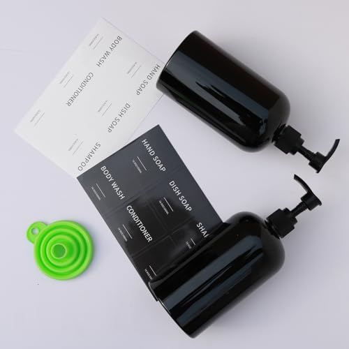 Soap Dispenser with Waterproof Labels, Thickened Plastic Hand Soap Dispenser for Bathroom, Kitchen Dish Washing Liquid Bottles, Shampoo and Conditioner Bottles (16.9 oz, Set of 2, Black) - color: Black