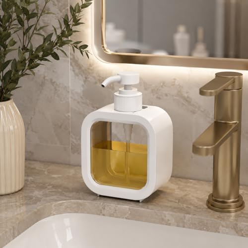 Manual Pump Dispenser Bottle 300ml, Decorative Refillable Soap Lotion Dispenser for Kitchen Bathroom Sink, Travel Portable Leak Proof Container for Dish Soap Shampoo