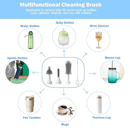 Electric Baby Bottle Brush Set with Rechargeable Electric Bottle Brush Cleaner and Replaceable Silicone Bottle Brushes and Straw Brush Cleaner, Waterproof Multi-Purpose Cleaning Brush (White) - color: White
