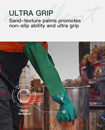 PACIFIC PPE 26" Rubber Chemical Resistant Gloves, PVC Reusable, Heavy Duty Waterproof With Cotton Liner, Anti-skid, Acid-alkali and Oil Resistant, X Large - color: Green 26inch 1pair, size: X-Large (Pack of 1)