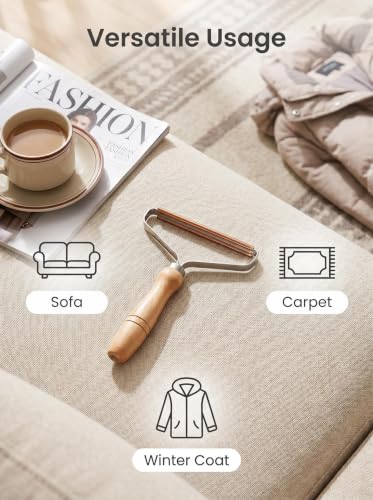 2 Pcs Carpet Rake for Pet Hair Removal, Dog Hair Remover for Rugs & Car Carpet, Manual Lint Scraper with Wooden Handle & Double Sided Copper Blade