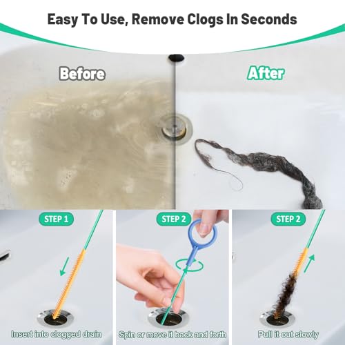 Drain Snake Hair Drain Clog Remover (5 Pack), 2026 Upgraded 30-Inch Reusable Sink Snake – Anti-Break Metal Core & Nylon Layer, Flexible Drain Cleaner Tool for Bathroom Sink, Tub, Shower Pipe Clogs