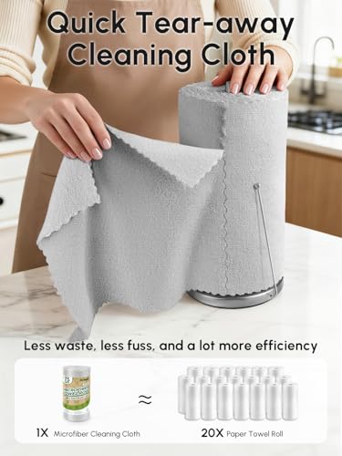 Microfiber Cleaning Cloths Roll, 225 Pack Tear Away Microfiber Towels Roll, 12" x 12" Lint Free Rags, Reusable Cleaning Cloths, Washable, Scratch Free,Ultra Absorbent Dish Rags(Grey) - color: Grey, size: 225 pack