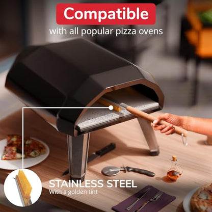 Senwosa 22” Pizza Oven Brush with Stone Scraper - Heat Resistant Stainless Steel Bristles, Long Handle - Compatible with Ooni, Gozney & Similar Ovens - size: 22 inch