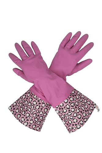 GLOVELY HANDS Water-Resistant Latex Cleaning Gloves, Soft Cotton-Feel Lining, Non-Slip Grip, Long Cuff, Medium (1 PAIR) - color: Pink