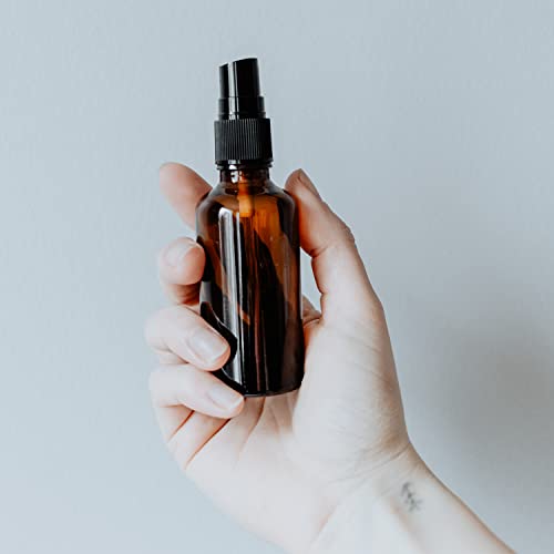 Small Glass Spray Bottles for Oil, Hair, Plants Water 2 oz | Empty Fine Mist and Refillable Mister Amber Mini Travel Size Bottle for Cleaning Solutions, Essential Oil Sprayer and Nozzle - 2 Pack