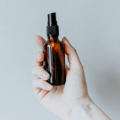 Small Glass Spray Bottles for Oil, Hair, Plants Water 2 oz | Empty Fine Mist and Refillable Mister Amber Mini Travel Size Bottle for Cleaning Solutions, Essential Oil Sprayer and Nozzle - 2 Pack