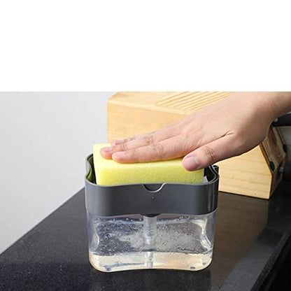 Yosoo Dish, Press Design Automatic Liquid Dispenser with Sponge Holder, for Home Kitchen Countertop Grey