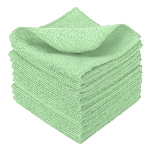 uxcell 10 Pcs Microfiber Cleaning Cloth, Kitchen Towels Reusable Microfiber Towels Highly Absorbent for Household Cleaning Supplies, Kitchen, Bathroom, Light Green(Square), 11.8" X11.8 - color: Light Green