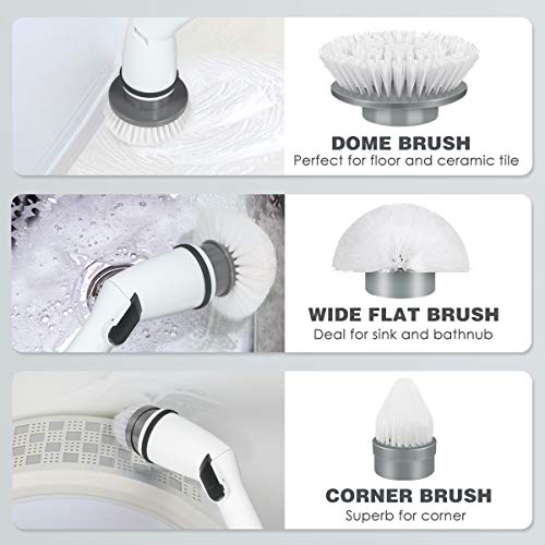 Electric Spin Scrubber, 2020 Upgraded Cordless Shower Scrubber, 360 Power Bathroom Scrubber with 3 Replaceable Cleaning Brush Head and Adjustable Extension Handle for Tub, Tile, Floor