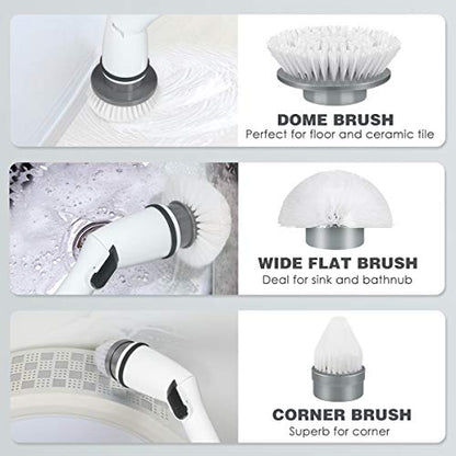 Electric Spin Scrubber, 2020 Upgraded Cordless Shower Scrubber, 360 Power Bathroom Scrubber with 3 Replaceable Cleaning Brush Head and Adjustable Extension Handle for Tub, Tile, Floor