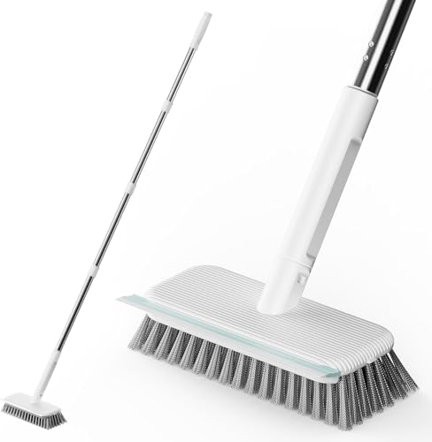 Floor Scrubber, Stainless Steel Wire Scrub Brush with Long Handle, Sturdy, Durable, and Corrosion-Resistant, Outdoor Surface Cleaning for Concrete Patios, Deck, Garden, Garage