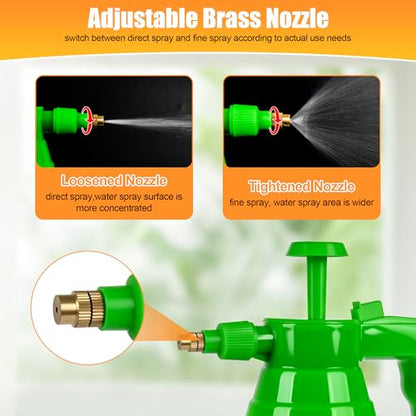3 Pcs 1/2 Gallon Plastic Handheld Pump Sprayer – Garden Pressure Sprayer with Adjustable Nozzle for Plants, Cleaning, Household Tasks – Green - color: Green, size: 1/2 Gallon