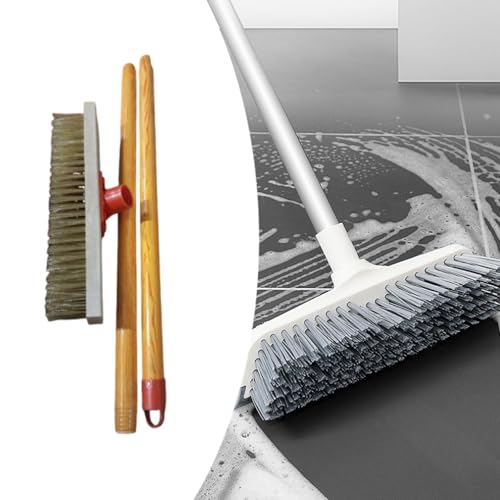 Floor Scrub Brush, Metal Stiff Floor Scrubber with Long Handle for Garden Patio, 30cm Brush Length
