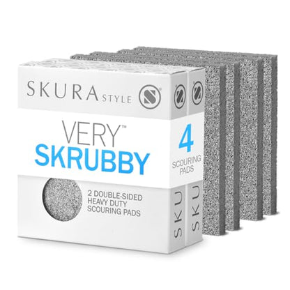 Skura Style Very Skrubby Heavy Duty Scouring Pads (Bulk 4 Pack) | Abrasive Kitchen Cleaner for Caked-on, Baked-on Dirt | Durable, Odor-Free, Flexible, Dual Sided, Polyurethane Foam Scrubber