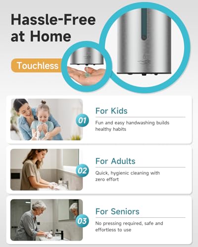 AIKE Automatic Wall Mount Liquid Soap Dispenser, Commercial Stainless Steel with 25oz Large Capacity Save Time Effort and Cost,Model AK1205(Brushed) - color: Brushed Stainless Steel