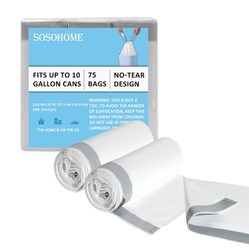 10 Gallon Trash Bags Drawstring, 1 Mil Thick White Garbage Bag for Office Kitchen, 75 Count - style: 10 Gallon Drawstring