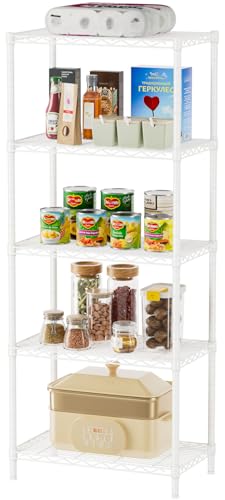 SINGAYE Shelf Wire Shelving Adjustable Storage Shelves Rack Standing Units for Kitchen Closet Laundry Bathroom Organizers Metal Pantry Narrow Mesh Gaps 14" D x 24" W x 59" H White - color: White, size: 5 Tier 14"Dx24"Wx59.5"H