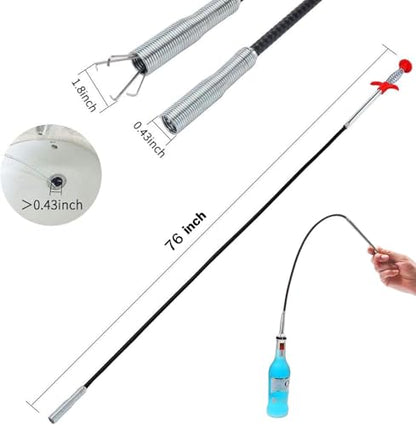76 Inch Drain Snake Upgraded Ergonomic Grip – Toilet Snake Flexible Grabber Claw for Clog Remover & Pick Up Small Items - color: 79'' Ball