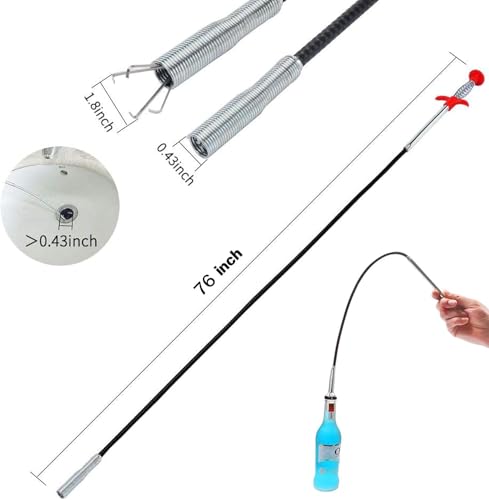 76 Inch Drain Snake Upgraded Ergonomic Grip – Toilet Snake Flexible Grabber Claw for Clog Remover & Pick Up Small Items - color: 79'' Ball