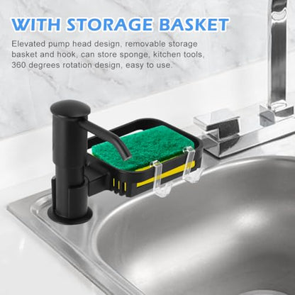 Sink Soap Dispenser with Storage Basket, 39" Hose, 360° Rotating Sponge Holder - color: Black